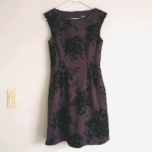 Vince Camuto Sheath Dress 4 Purple Black Burnout Velvet Boat Neck Whimsigoth